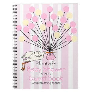 Rosa Storch mit Ballon-Babyparty-Gast-Buch Notizblock