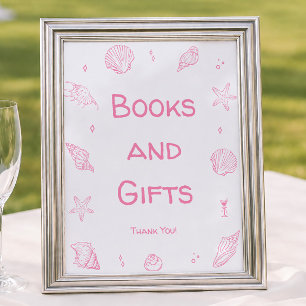 Rosa Strand Baby Shower Bücher und Geschenke Poster