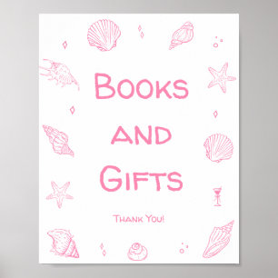 Rosa Strand Baby Shower Bücher und Geschenke Poster