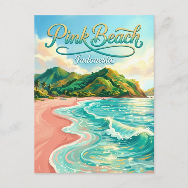 Rosa Strand Indonesien Postkarte (Vorderseite)