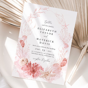 Rosa Strand Küsten-Muschel-Hochzeit Einladung