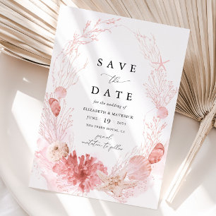 Rosa Strand Küsten-Muschel-Hochzeit Save The Date