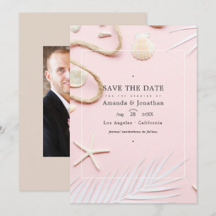 Rosa Strandhochzeitsfoto mit Errötung Save The Date