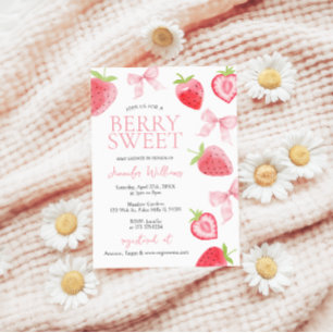 Rosa Strawberry Bow Berry Sweet Baby Girl Dusche Einladung