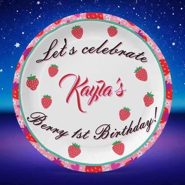 Rosa Strawberry Erste Geburtstagsparty Pappteller (Von Creator hochgeladen)