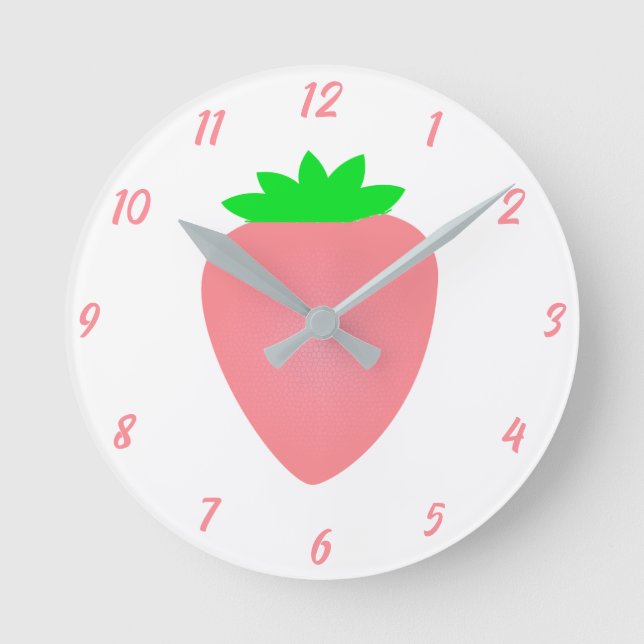Rosa Strawberry Girls Baby Kinderzimmer Schlafzimm Runde Wanduhr (Vorderseite)