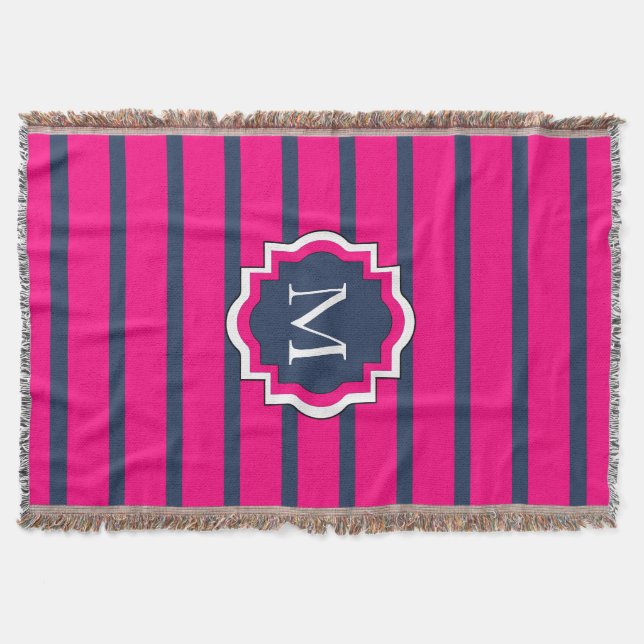 ROSA STREIFEN #2 DES CHIC-THROW_435 NAVY/HOT DECKE (Vorderseite)