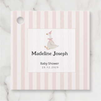 Rosa Streifen Aquarell Gänsemädchen Babyparty Geschenkanhänger