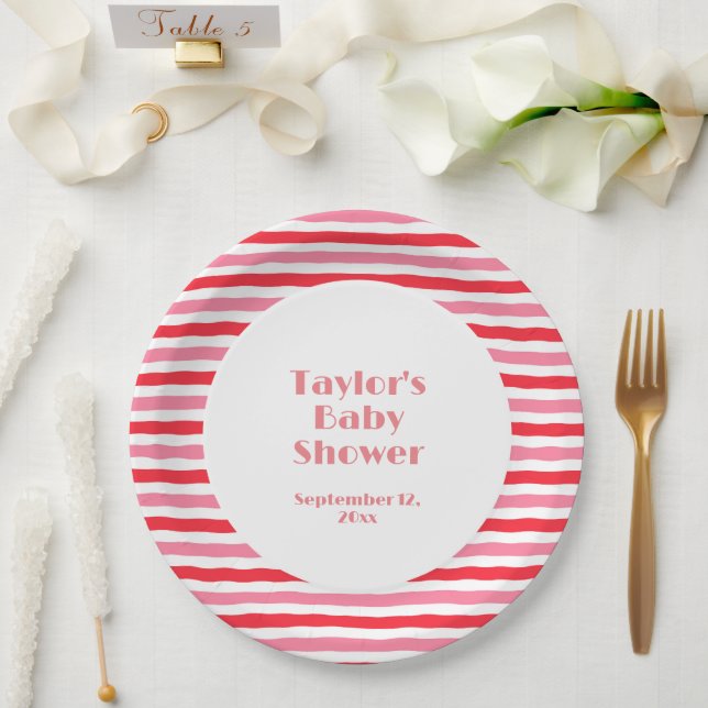 Rosa Streifen Babydusche Pappteller (Hochzeit)