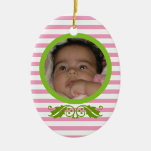 Rosa Streifen Baby's 1. Weihnachts-Foto Ornament