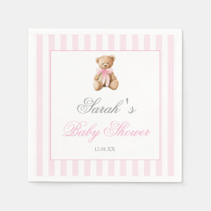 Rosa Streifen Bär Baby Shower Mädchen Serviette