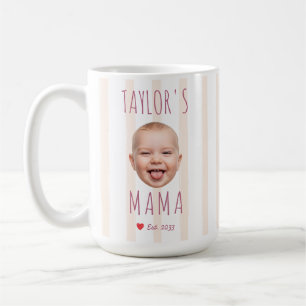 Rosa Streifen Benutzerdefiniertes Foto & Name Baby Kaffeetasse