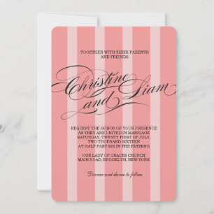 Rosa Streifen blühende Schrift Hochzeitseinladung Einladung