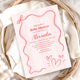 Rosa Streifen Coquette Bow Babydusche Einladung