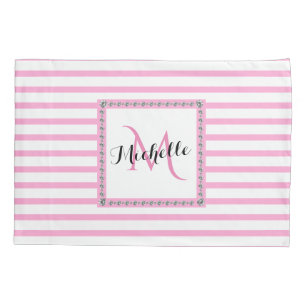 Rosa Streifen Diamantmonogramm Moderner Trend Kissenbezug