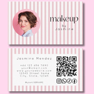 Rosa Streifen Foto MUA QR-Code Soziale Icons Visitenkarte