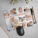 Rosa Streifen FotoCollage Mousepad<br><div class="desc">Chic Foto Collage Mousepad zeigt neun beliebte Fotos in einem quadratischen Format,  wobei Ihr Familienname,  Ihr Firmenname oder Ihre Personalisierungswahl auf einem dünnen Band aus pastellfarbenem Rosa angezeigt werden.</div>