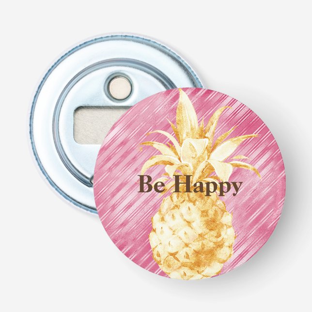 Rosa Streifen Gelbe Ananas Flaschenöffner (Vorderseite)