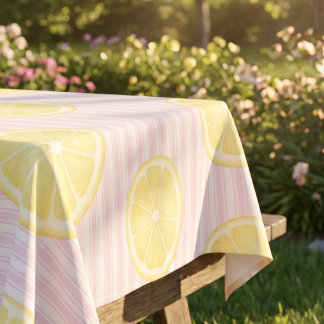 Rosa Streifen Gelbe Zitrone  Tischdecke