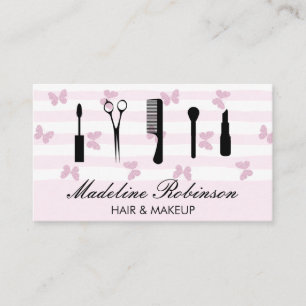 Rosa Streifen   Glitzer Schmetterlinge   Makeup Visitenkarte