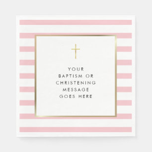 Rosa Streifen Gold Cross Taufe Weihnachtsbotschaft Serviette