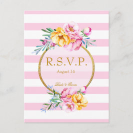 Rosa Streifen Gold Rahmen Blume Hochzeit RSVP Einladungspostkarte