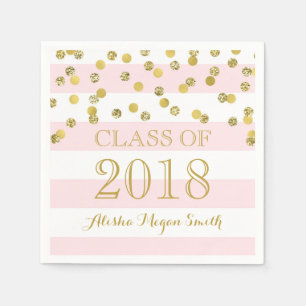 Rosa Streifen-Goldconfetti-Klasse von Abschluss Serviette