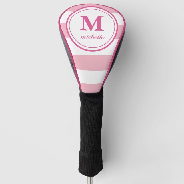 Rosa Streifen | Golf | personalisiert NAME monogra Headcover (Vorderseite)
