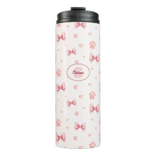 Rosa Streifen, Herz und Pfoten Druckmuster - Weich Thermosbecher