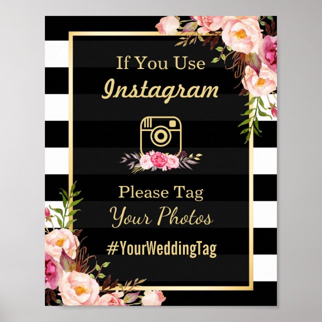 Rosa Streifen | Instagram Wedding Sign Poster (Vorne)