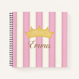 Rosa Streifen Kronen-Monogramm-Druckertafel Notizbuch