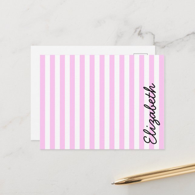 Rosa Streifen, Linien, Streifen, Ihr Name Postkarte (Vorderseite/Rückseite Beispiel)