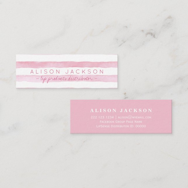 Rosa Streifen mit blauer Farbe, Lippenstift-Vertei Mini Visitenkarte (Vorne/Hinten)