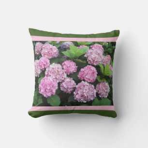 Rosa Streifen mit Hortensien-Gartenblume Kissen