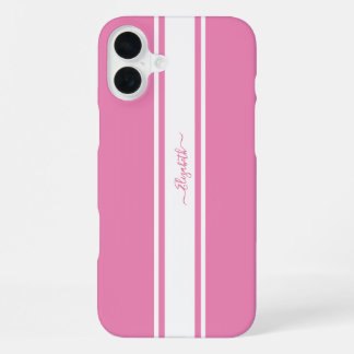 Rosa Streifen Mit Monogramm Girly Chic iPhone 16 Plus Hülle