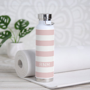 Rosa Streifen mit Namen oder Monogramm Set Trinkflasche