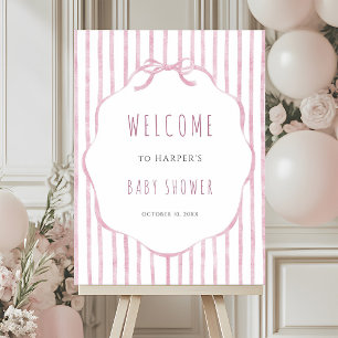 Rosa Streifen mit Rahmen Mädchen Baby Shower Willk Poster