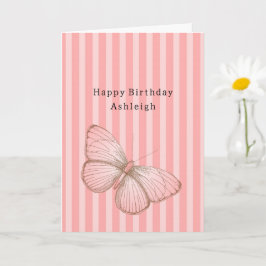 Rosa Streifen mit Schmetterling Geburtstag Karte