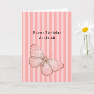 Rosa Streifen mit Schmetterling Geburtstag Karte