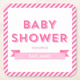 Rosa Streifen Moderne Babydusche Rechteckiger Pappuntersetzer