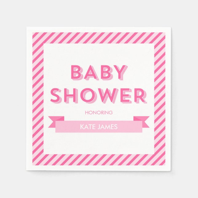 Rosa Streifen Moderne Babydusche Serviette (Vorderseite)