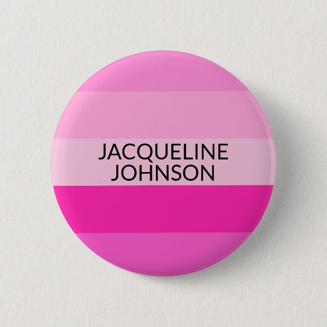 Rosa Streifen Moderne und feminine Monogrammbezeic Button (Vorderseite)