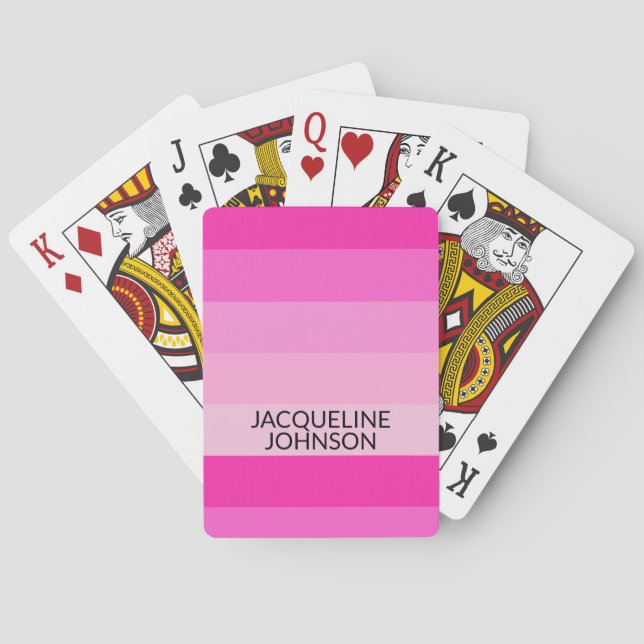 Rosa Streifen Moderne und feminine Monogrammbezeic Spielkarten (Rückseite)