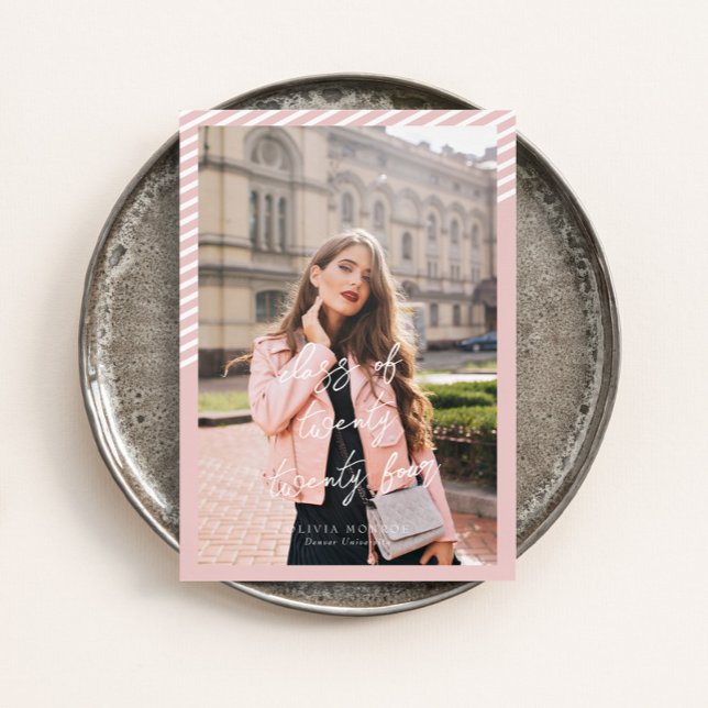 Rosa Streifen Modernes Minimalistisches Foto Absch Einladung (Von Creator hochgeladen)