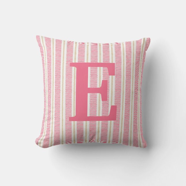 Rosa Streifen Monogram Letter Throw Kissen (Vorderseite)