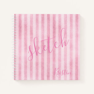 Rosa Streifen Monogram Name Sketchbook Notizbuch