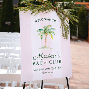 Rosa Streifen Palm Beach Bach Club Willkommen Poster