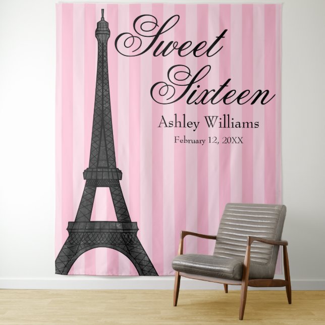 Rosa Streifen Paris als süß 16 Hintergrund Wandteppich (Beispiel)