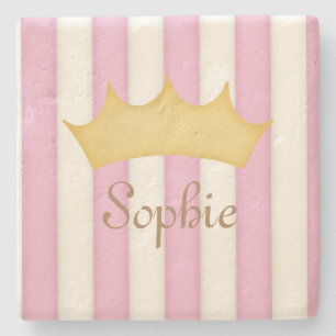 Rosa Streifen Personalisierter Name Prinzessin Kro Steinuntersetzer