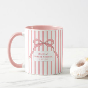 Rosa Streifen-Schleifen-Monogramm Tasse